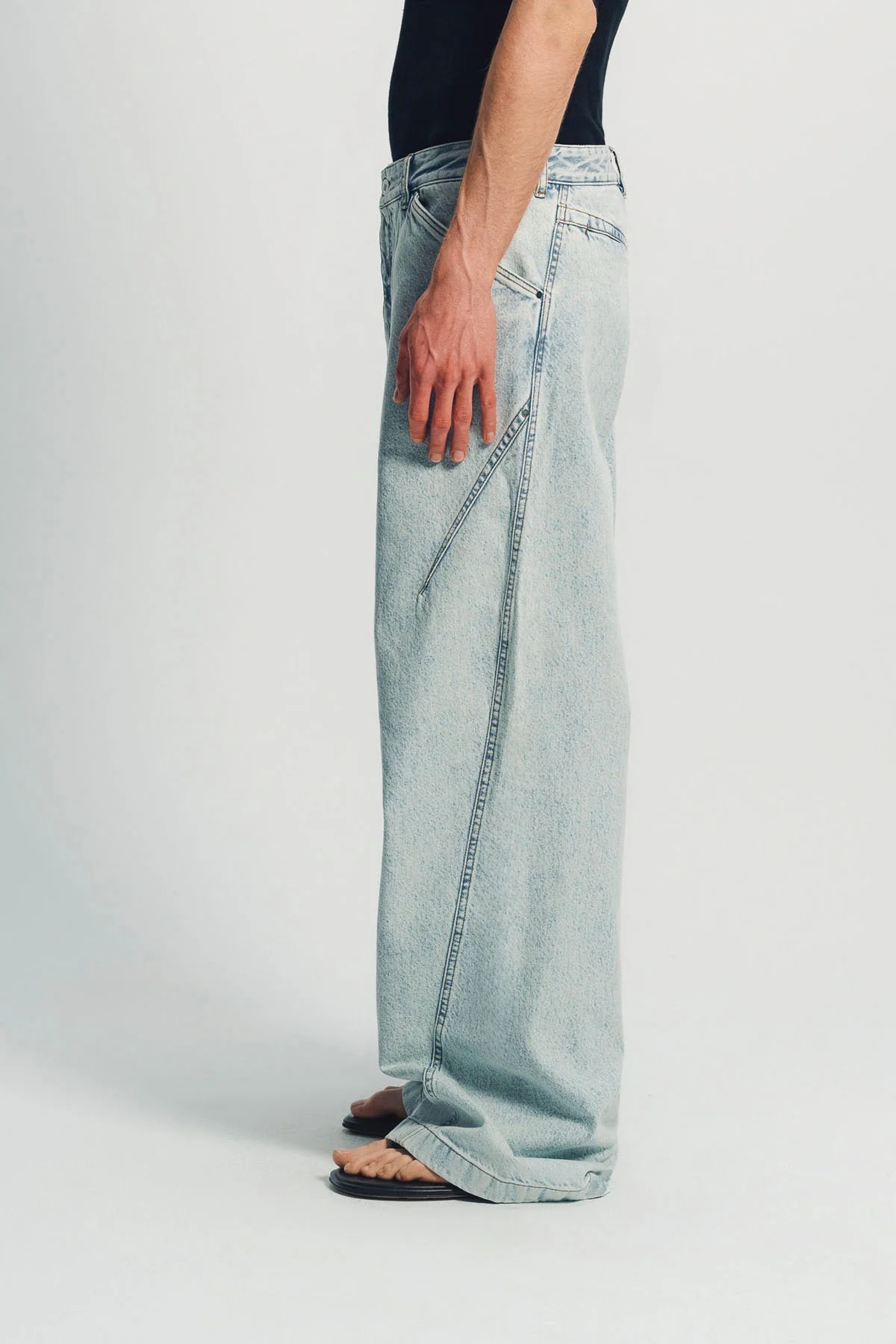 LOUIS GABRIEL NOUCHI | LIGHT WASH DENIM DARTED STRAIGHT TROUSERS - Image 3