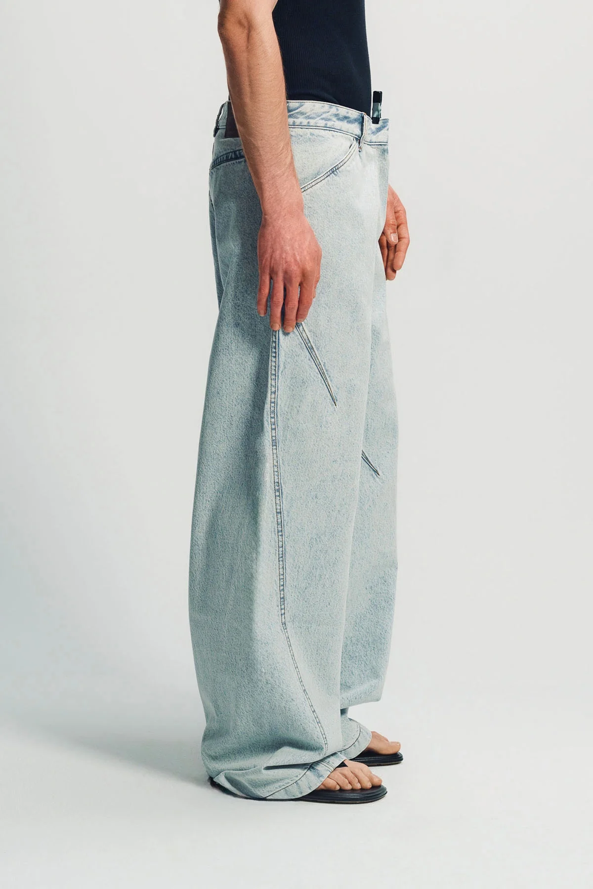 LOUIS GABRIEL NOUCHI | LIGHT WASH DENIM DARTED STRAIGHT TROUSERS - Image 5