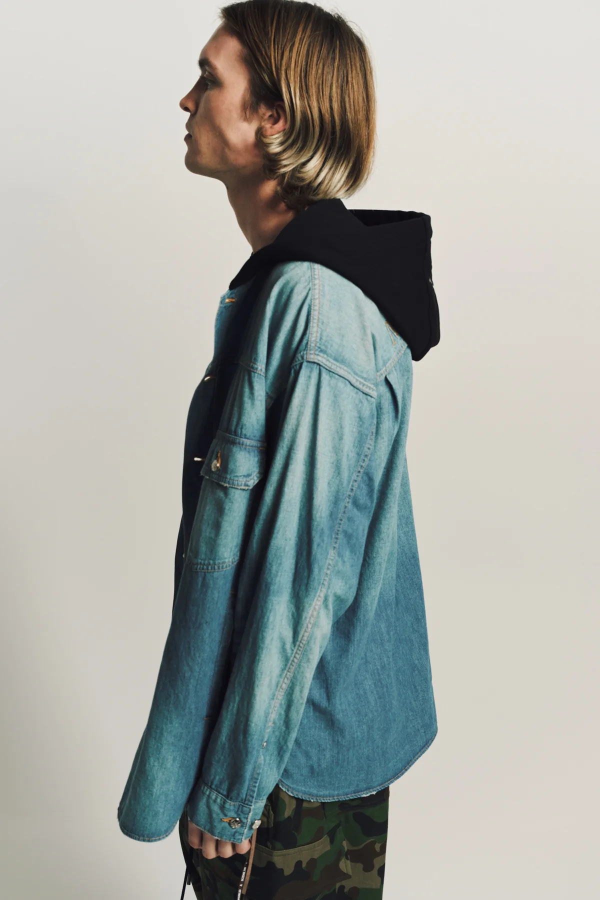 MASTERMIND | 2ND LONG SLEEVE HOODED DENIM SHIRT - Image 3