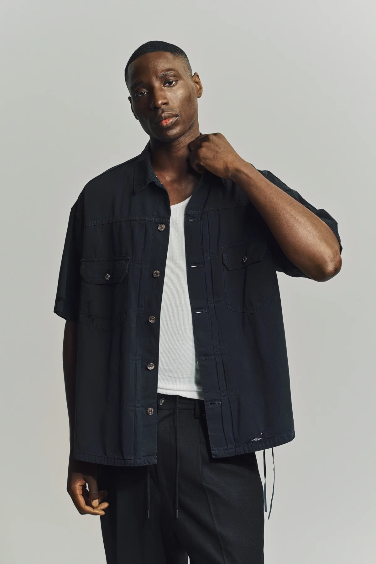 MASTERMIND | DISTRESSED SHORT SLEEVE DENIM SHIRT - Image 2
