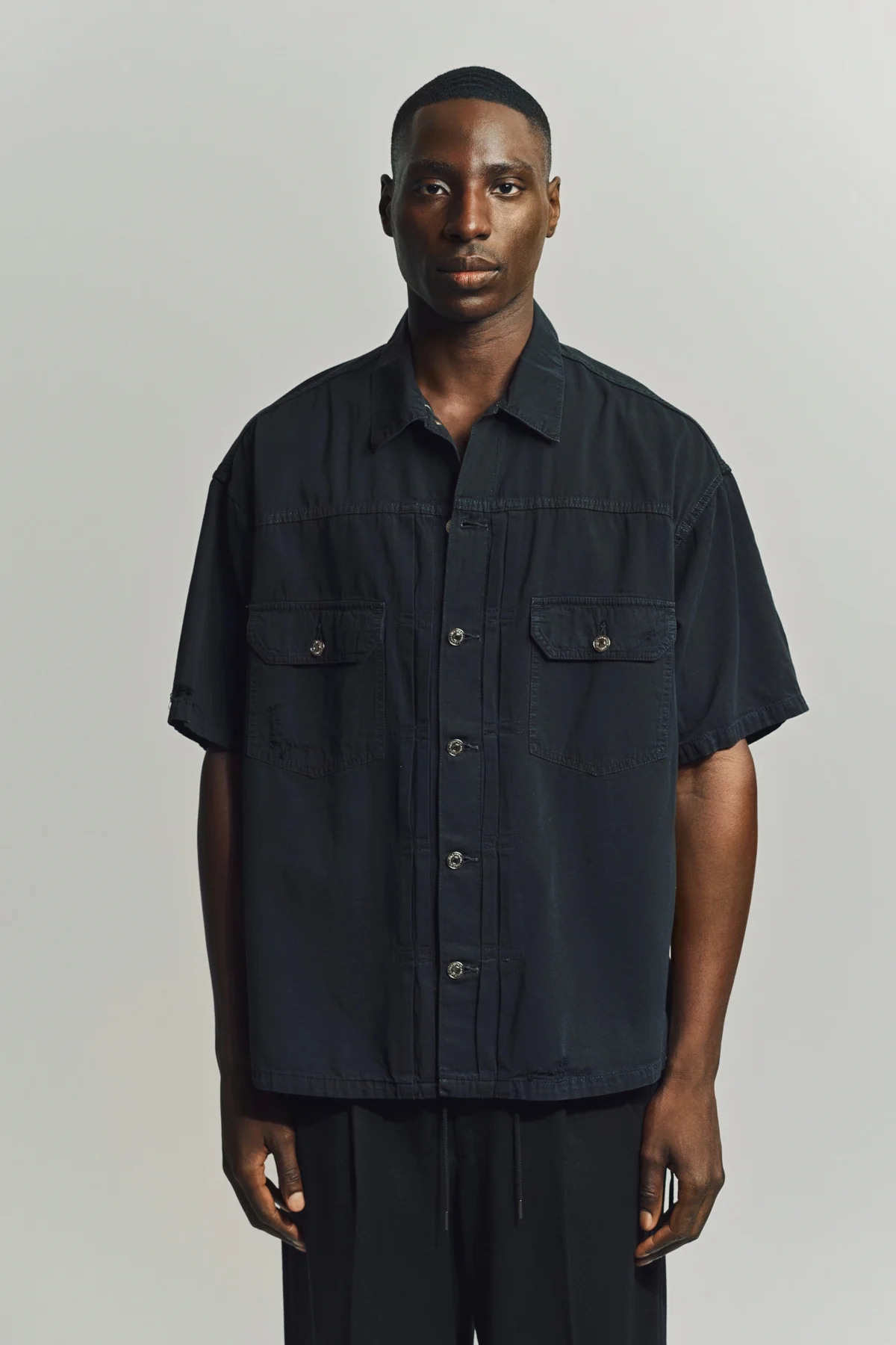 MASTERMIND | DISTRESSED SHORT SLEEVE DENIM SHIRT - Image 3
