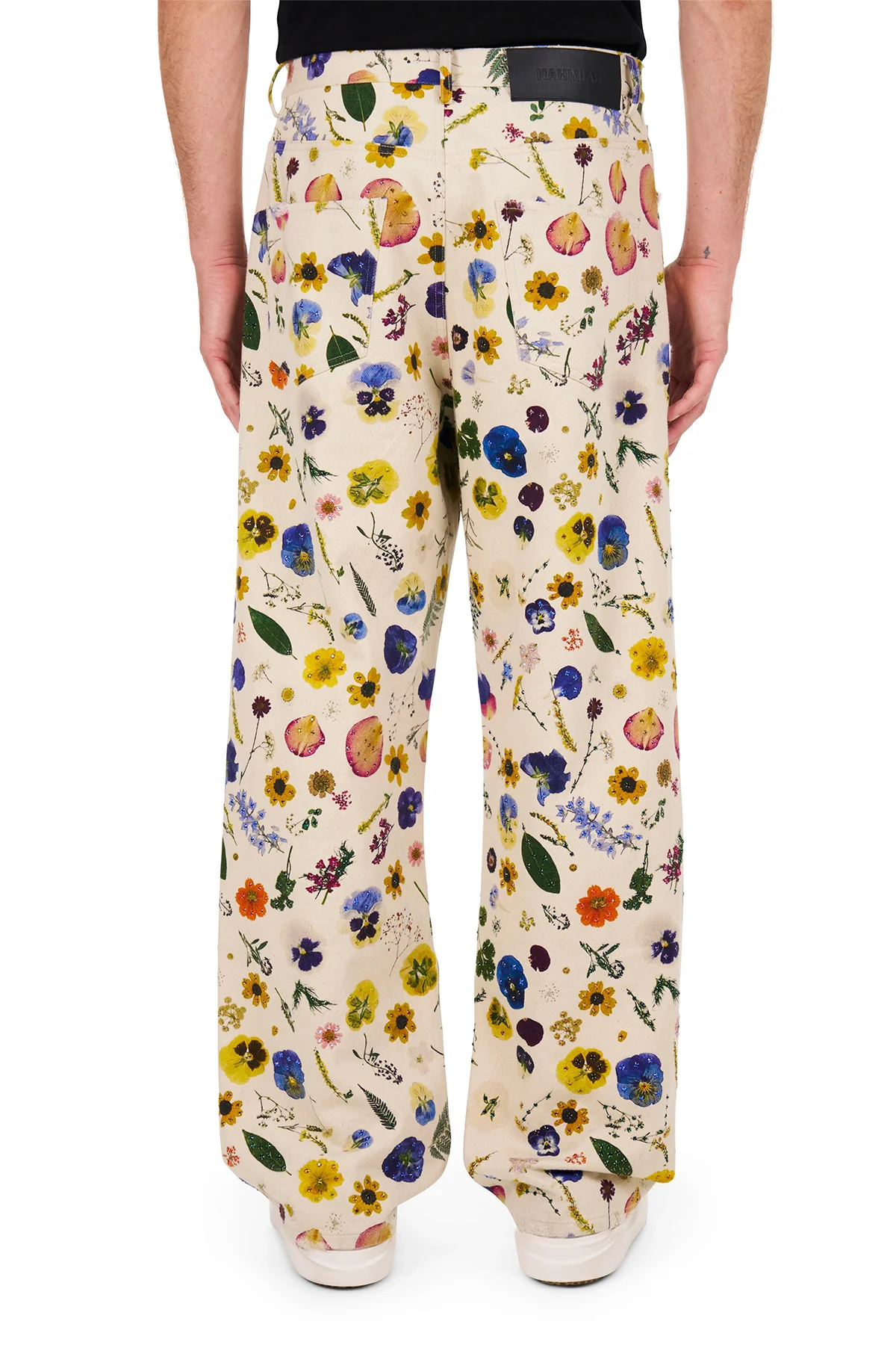 NAHMIAS | FLORAL DENIM BEADED BAGGY JEANS - Image 2