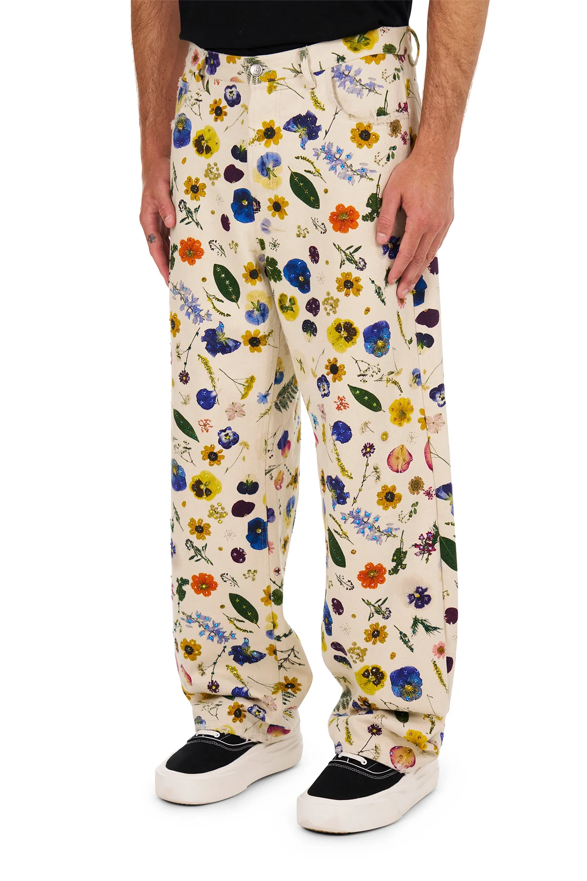 NAHMIAS | FLORAL DENIM BEADED BAGGY JEANS - Image 3
