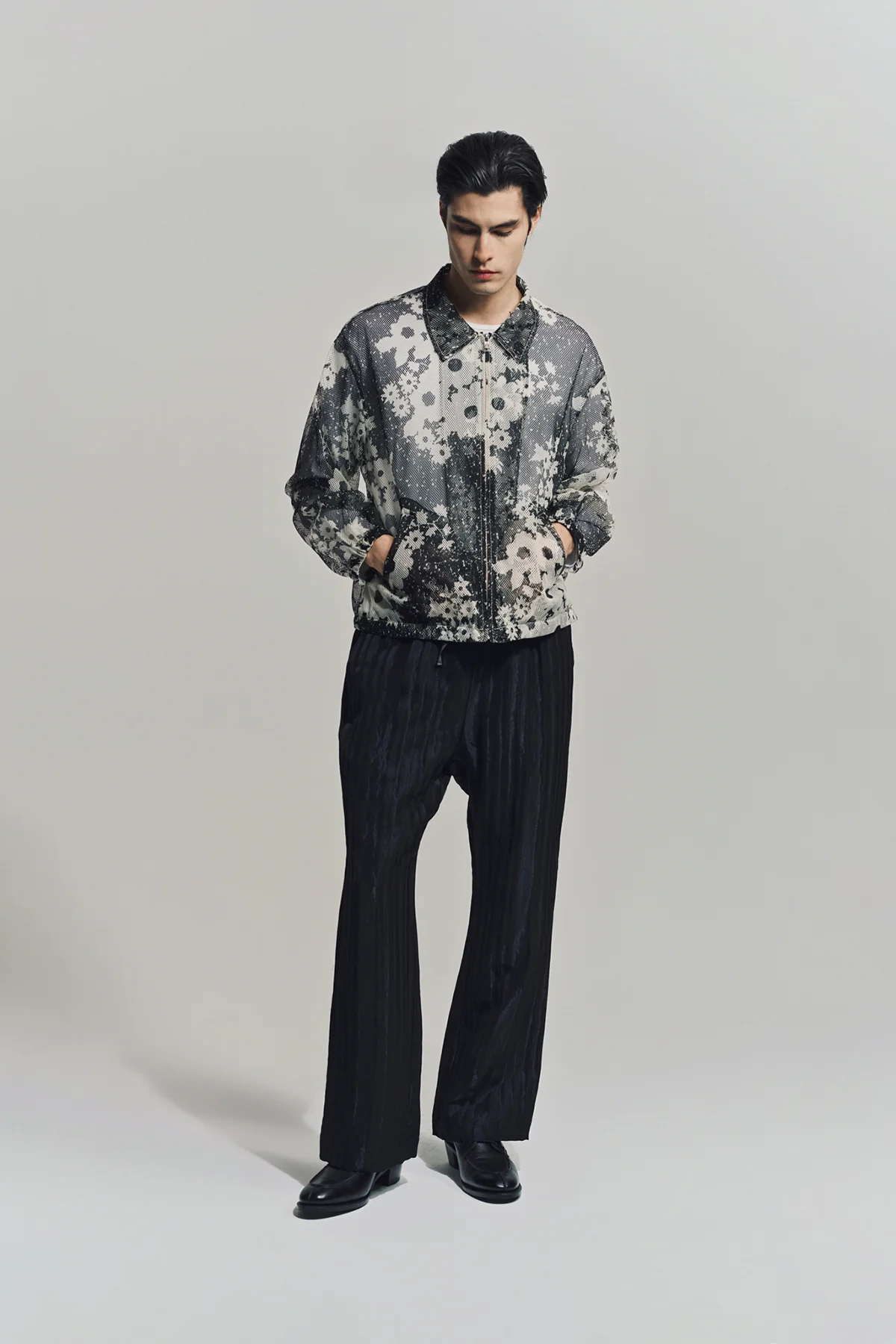 NOMARHYTHM TEXTILE | FLORAL MESH ZIP BLOUSON