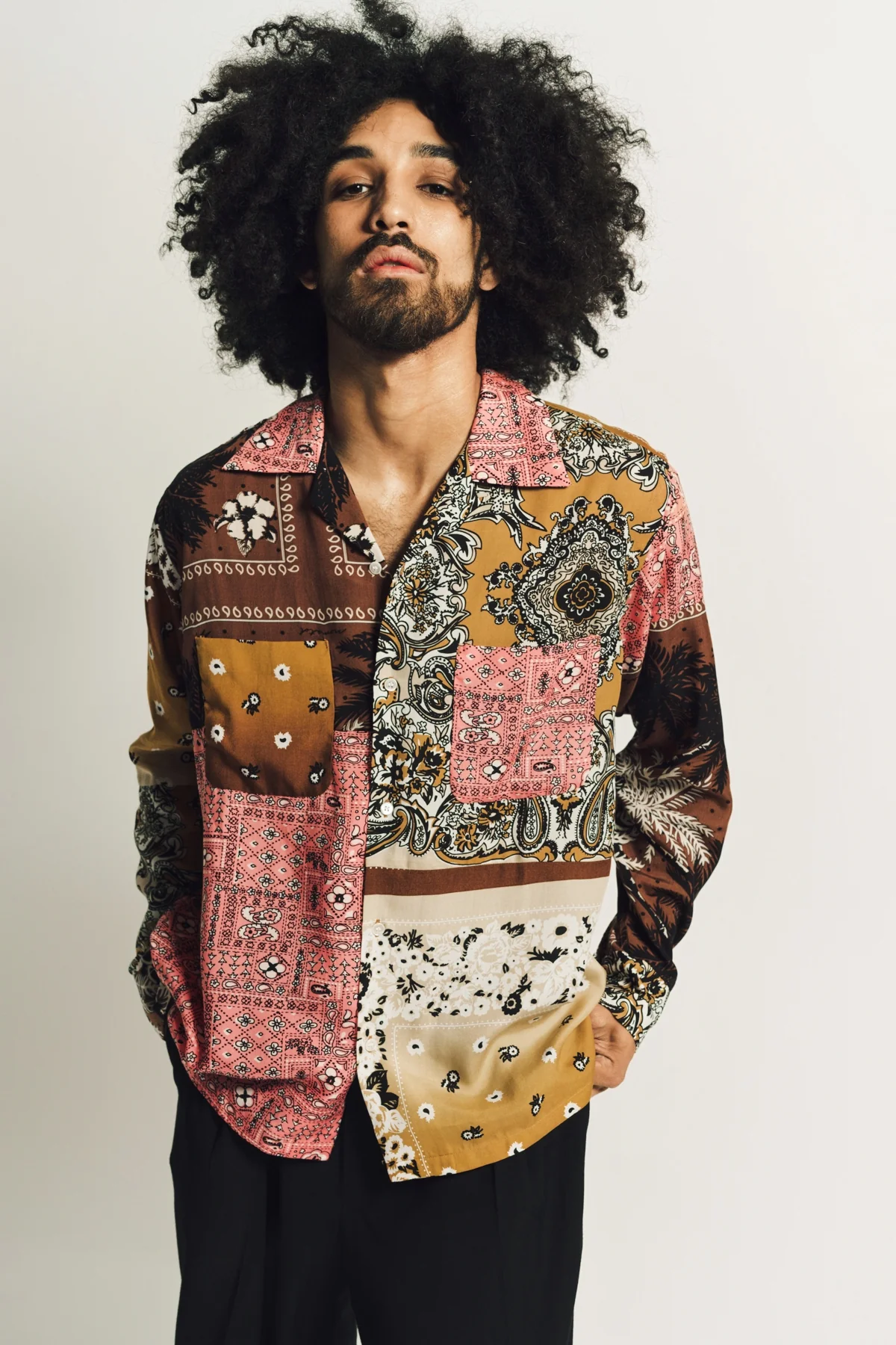 NOMARHYTHM TEXTILE | PATCHWORK OPEN COLLAR SHIRT