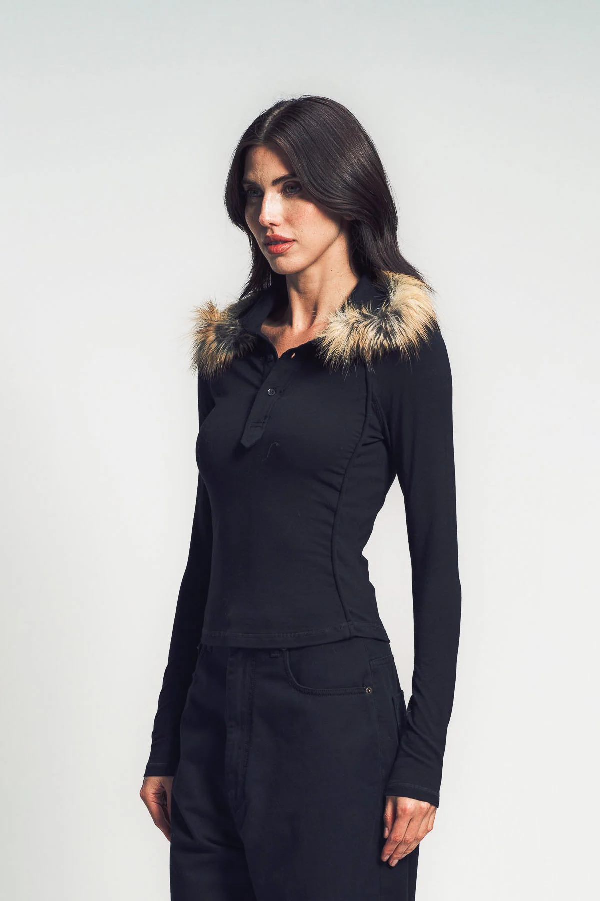 OTTOLINGER | FURRY LONG SLEEVE POLO - Image 3