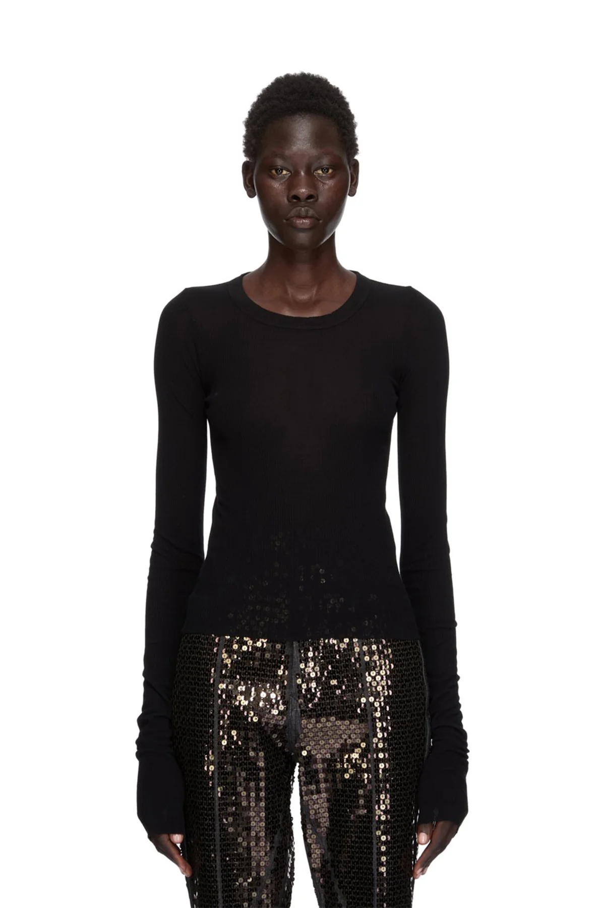 RICK OWENS | CROPPED RIB LONG SLEEVE TEE - Image 2