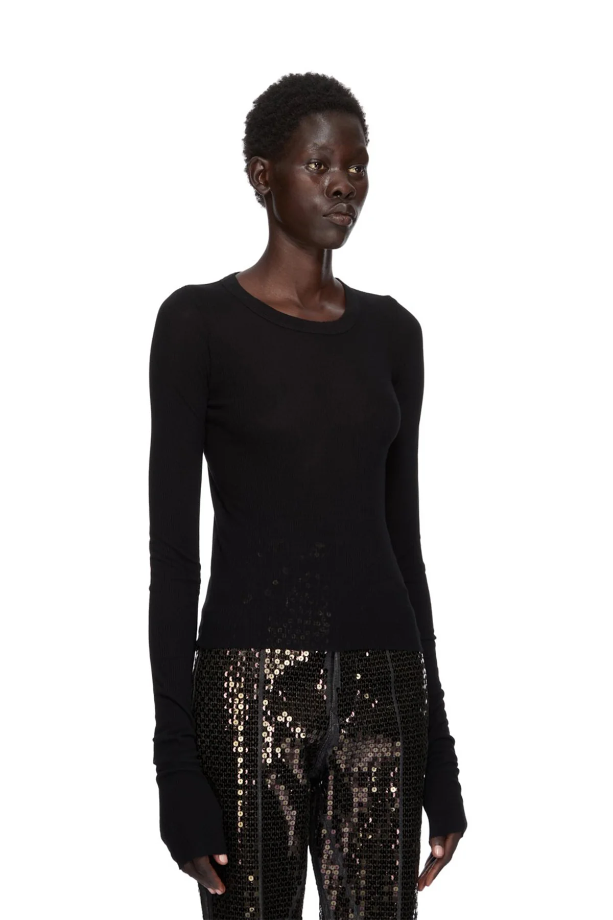 RICK OWENS | CROPPED RIB LONG SLEEVE TEE - Image 3