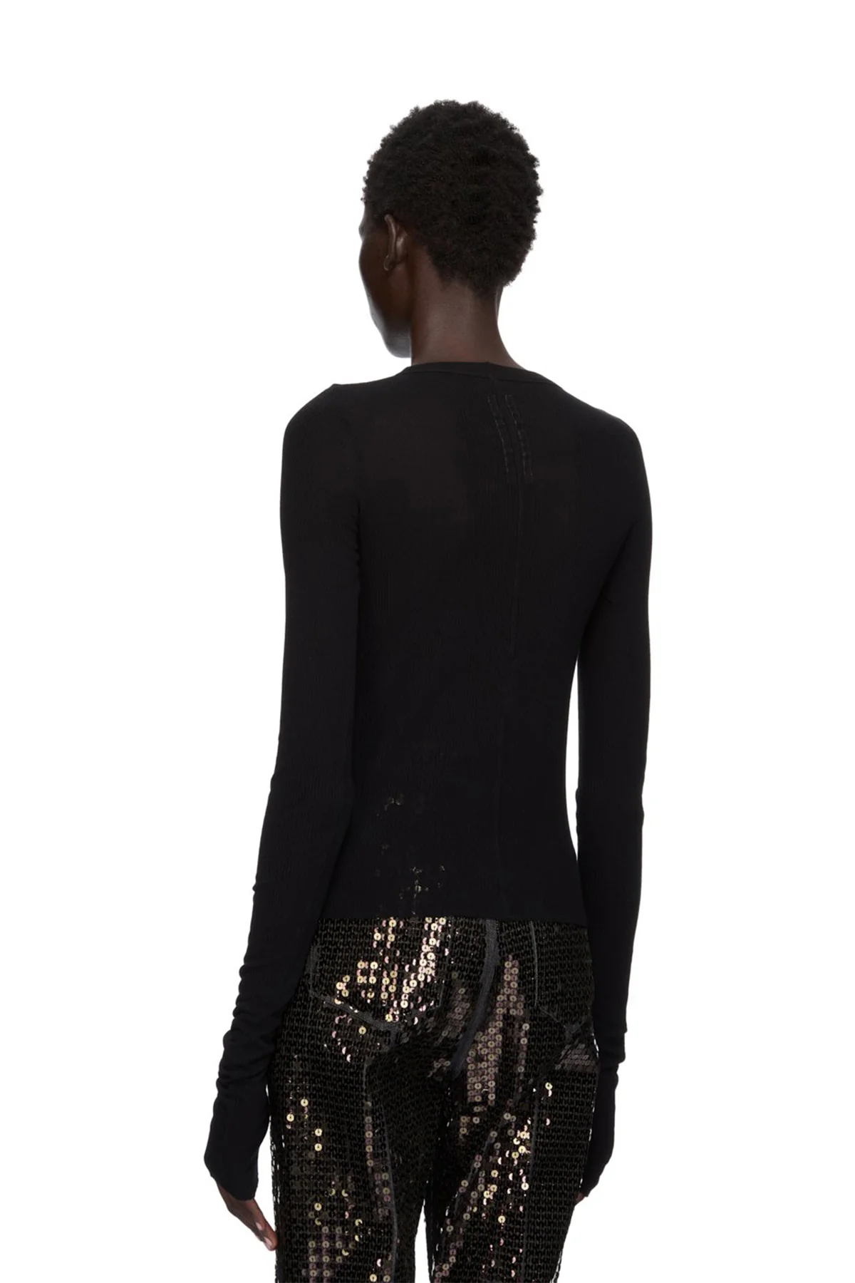 RICK OWENS | CROPPED RIB LONG SLEEVE TEE - Image 4