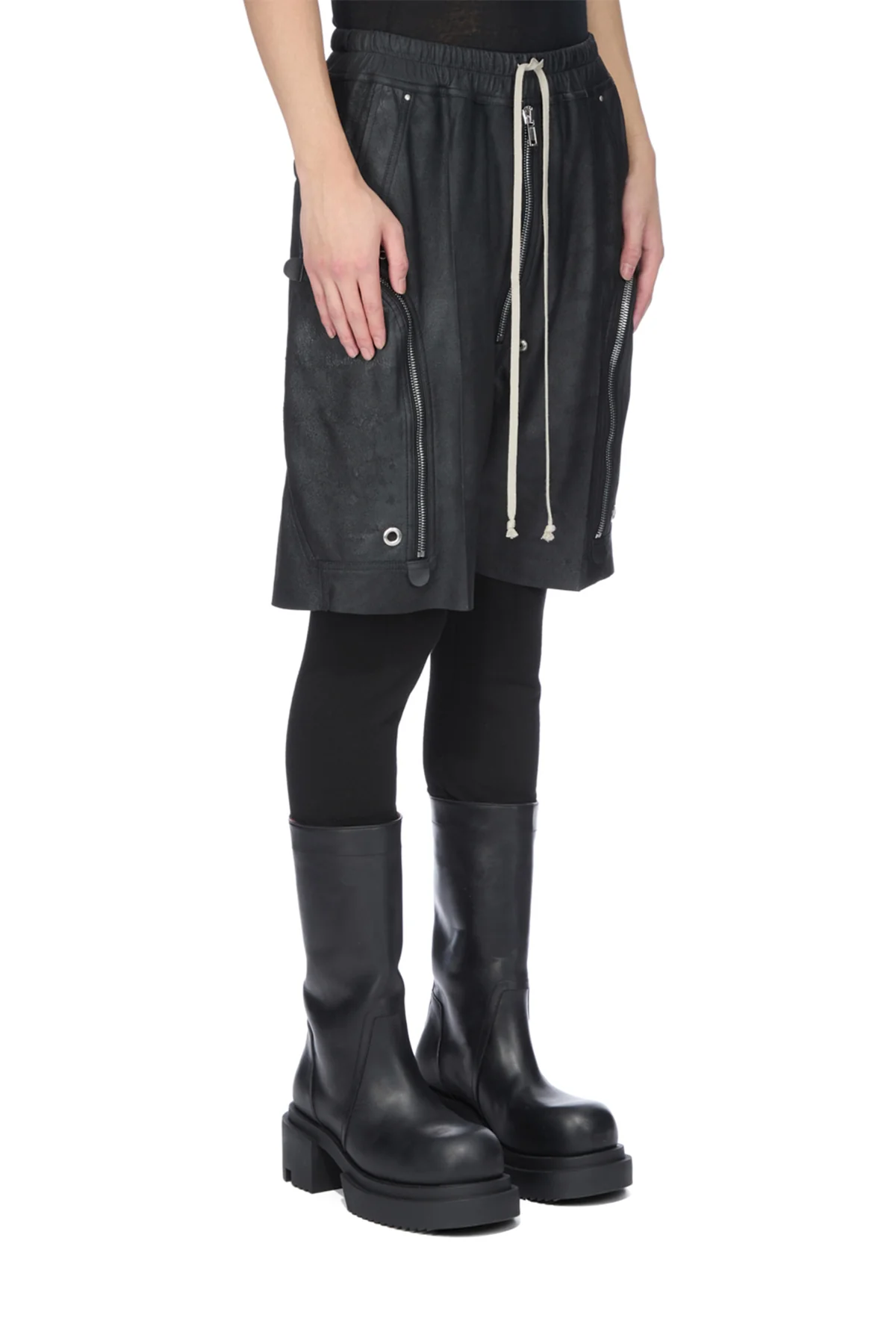 RICK OWENS | LEATHER BAUHAUS BELA SHORTS - Image 3