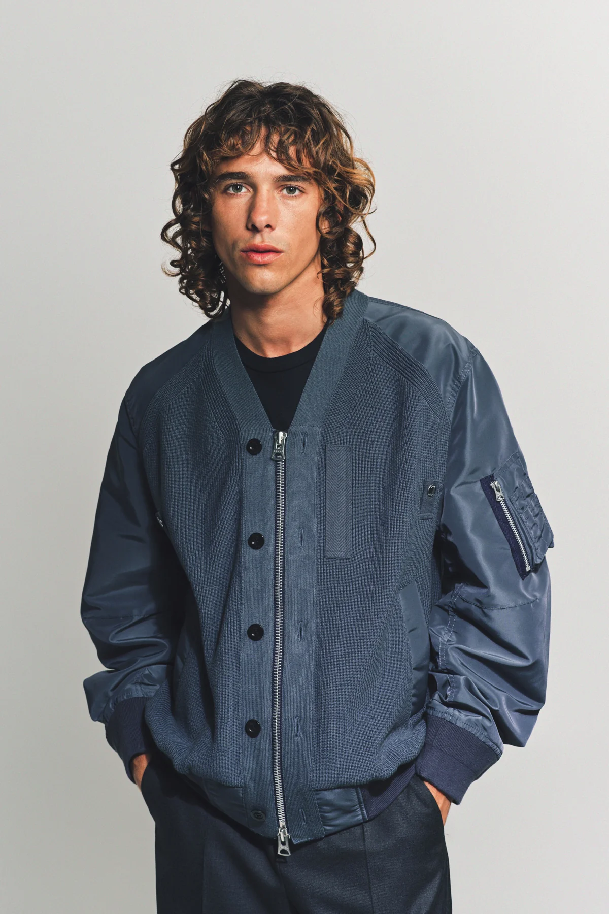 SACAI | NYLON TWILL KNIT BLOUSON - Image 5