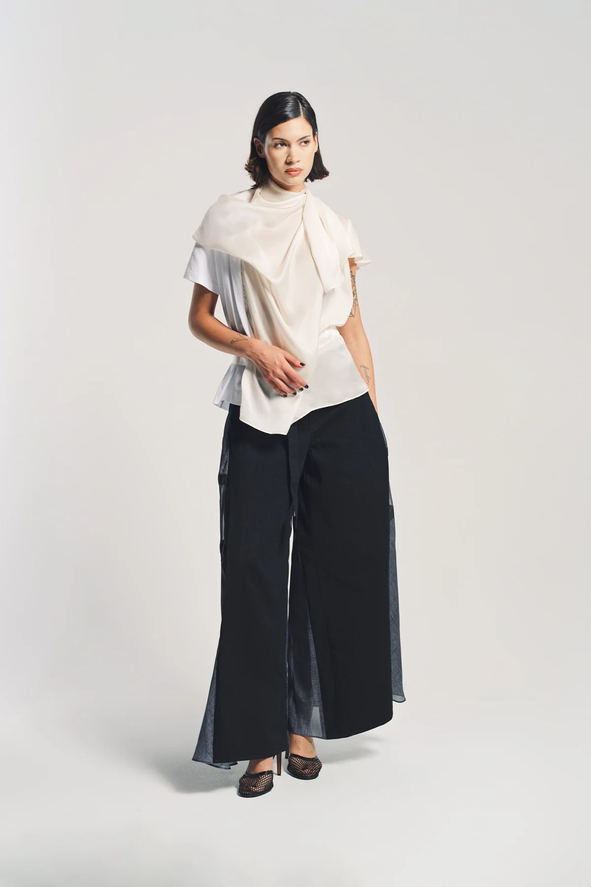 SACAI | SATIN COTTON T-SHIRT