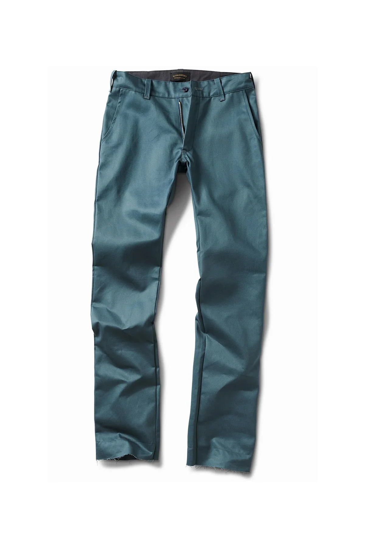 SCHAEFFER'S GARMENT HOTEL | JAPANESE WAXED CHINO PANTS IN AQUA TEAL