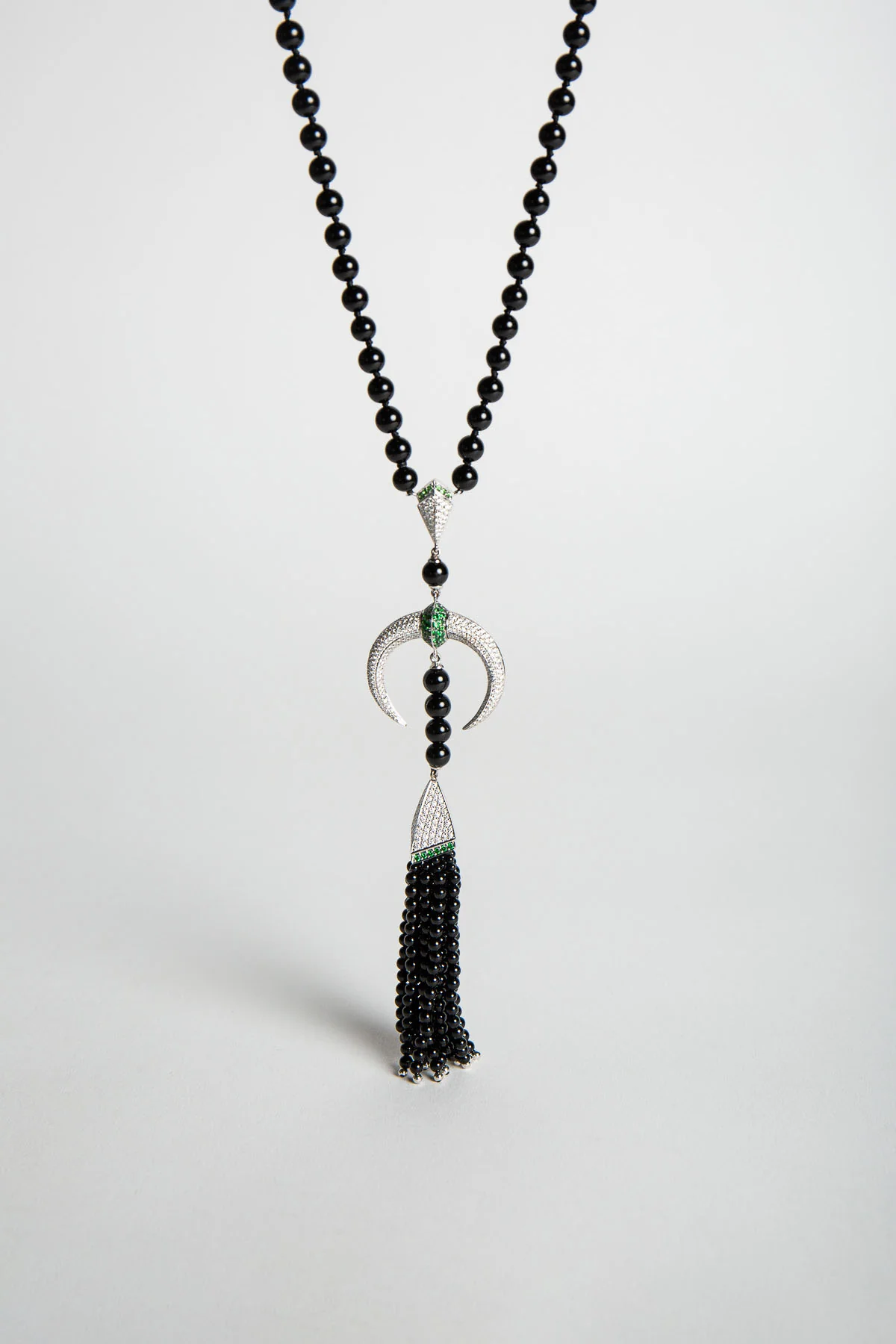 SHAUN LEANE | DIAMOND CRESCENT ONYX BEAD NECKLACE