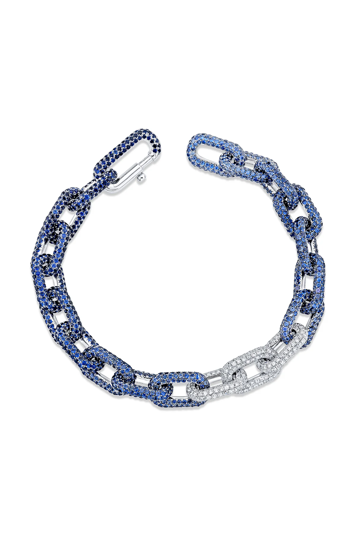 SHAY | WHITE GOLD BLUE OMBRE PAVE CABLE LINK BRACELET 7.75"
