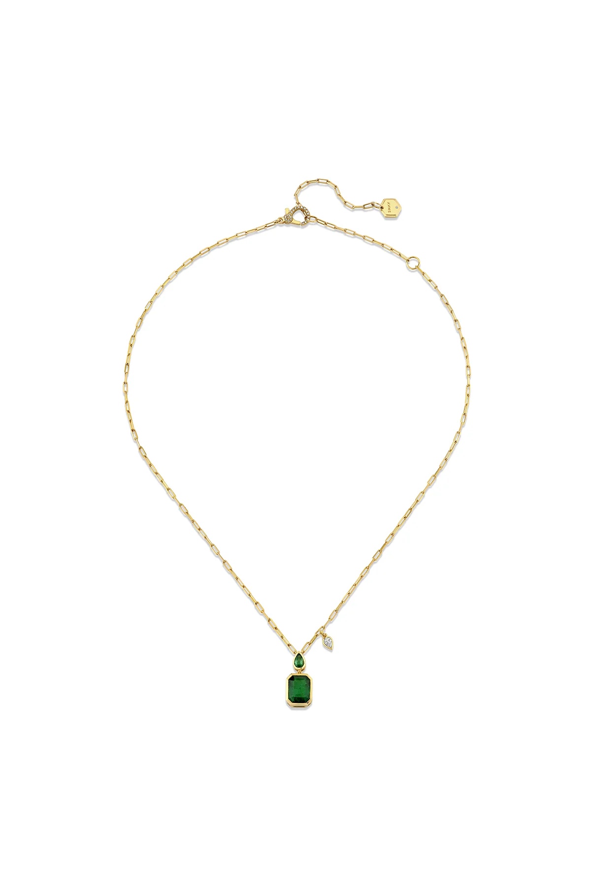 SHAY | YELLOW GOLD EMERALD DOUBLE DROP NECKLACE 20MM