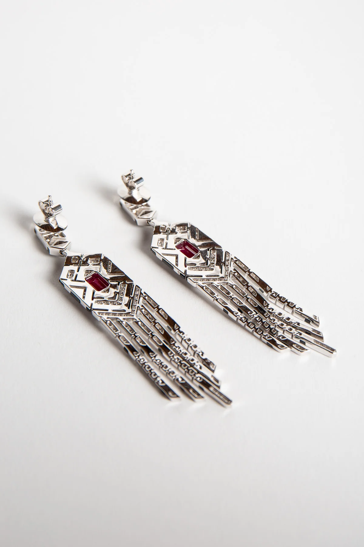 STEFERE | WHITE GOLD, RUBY, ONYX, & DIAMOND EARRINGS - Image 2
