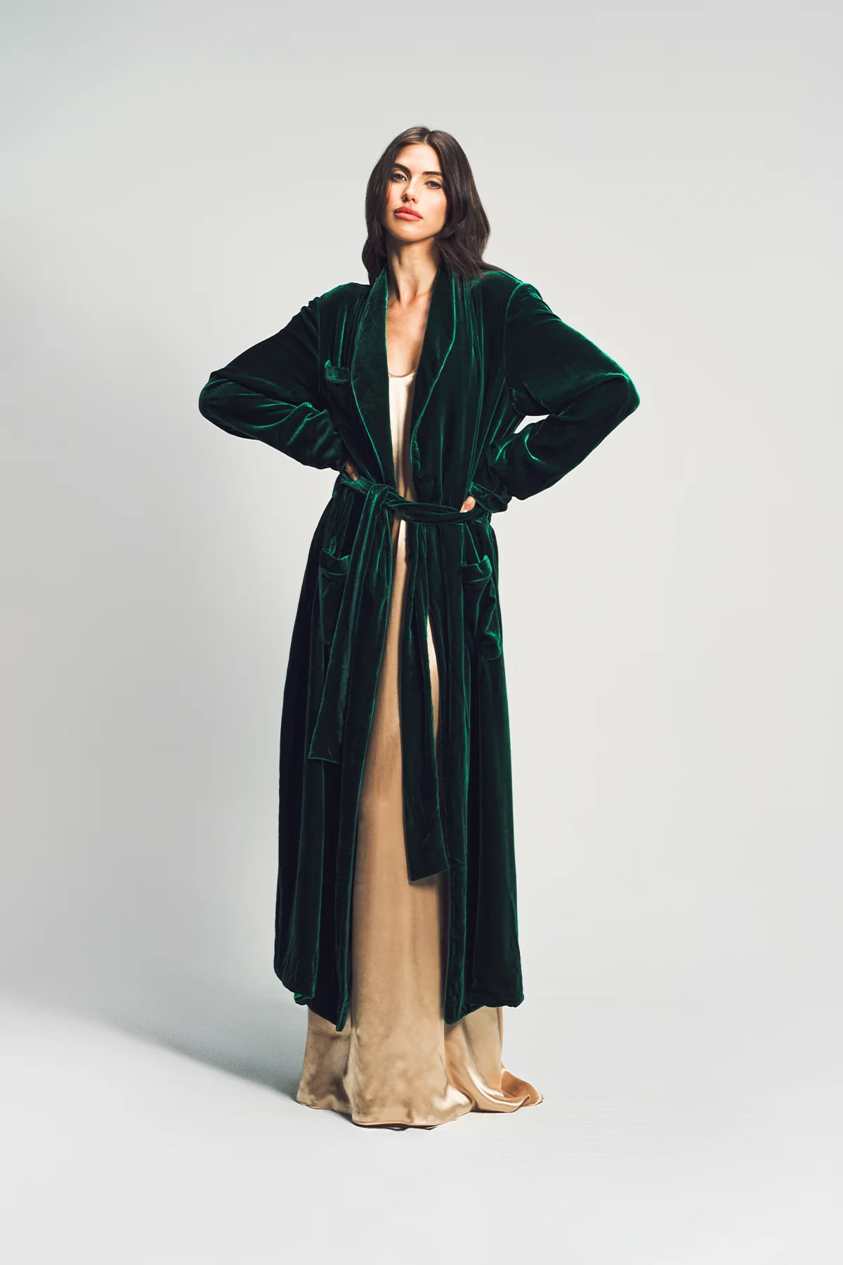 SUSAN BECKER | WOMEN'S GREEN SILK & VELVET POLKA DOT ROBE