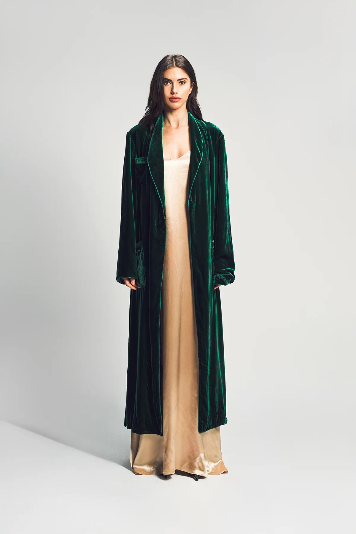 SUSAN BECKER | WOMEN'S GREEN SILK & VELVET POLKA DOT ROBE - Image 2