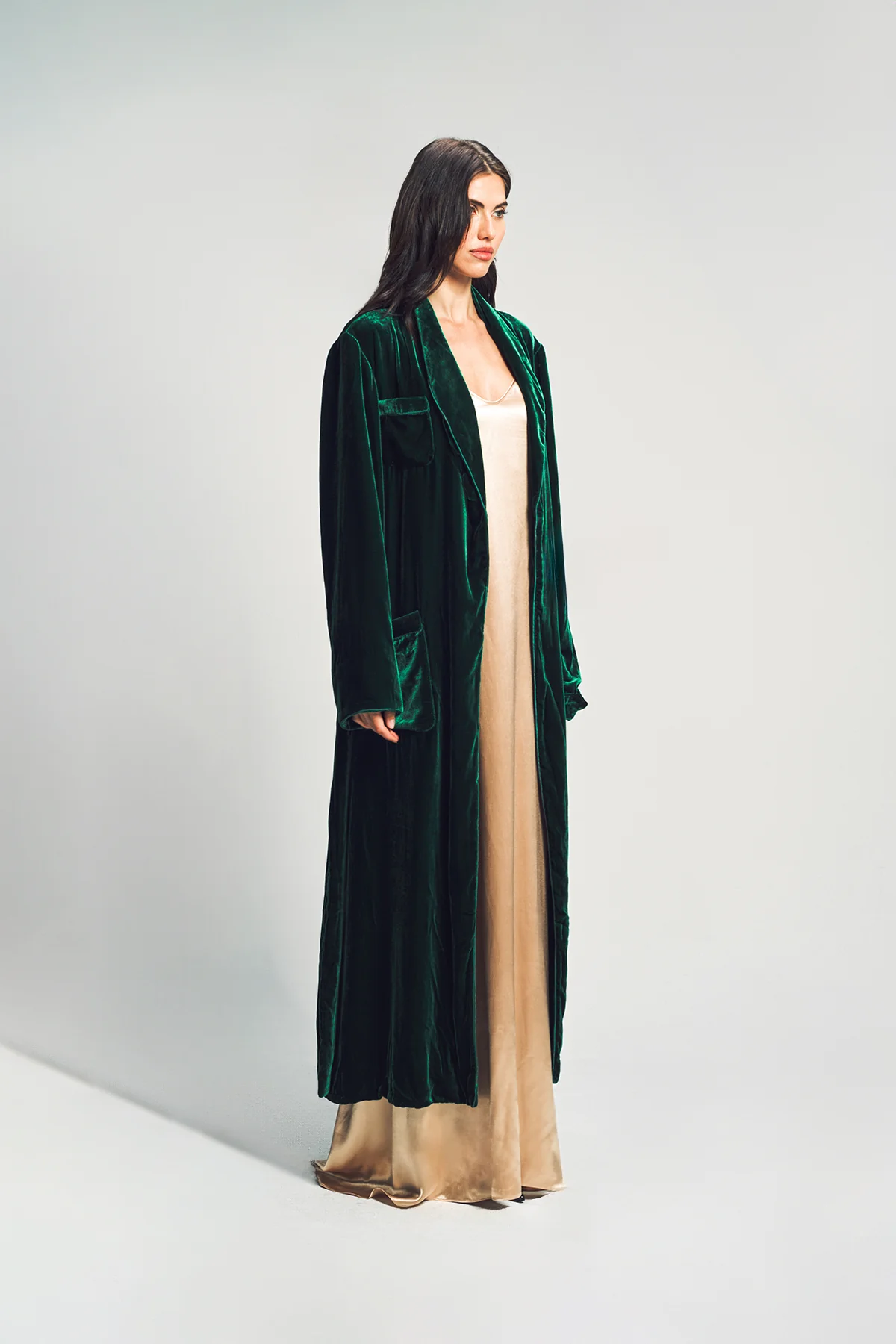 SUSAN BECKER | WOMEN'S GREEN SILK & VELVET POLKA DOT ROBE - Image 3