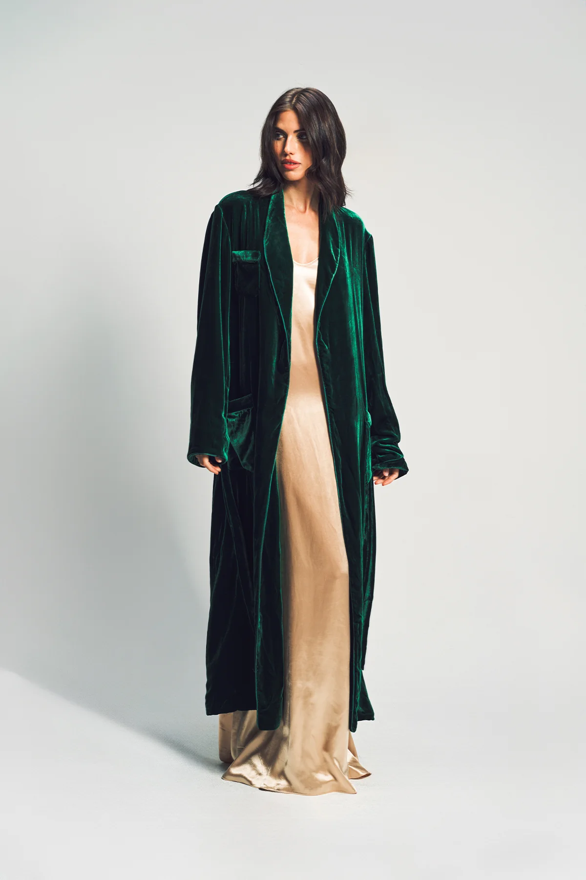SUSAN BECKER | WOMEN'S GREEN SILK & VELVET POLKA DOT ROBE - Image 5