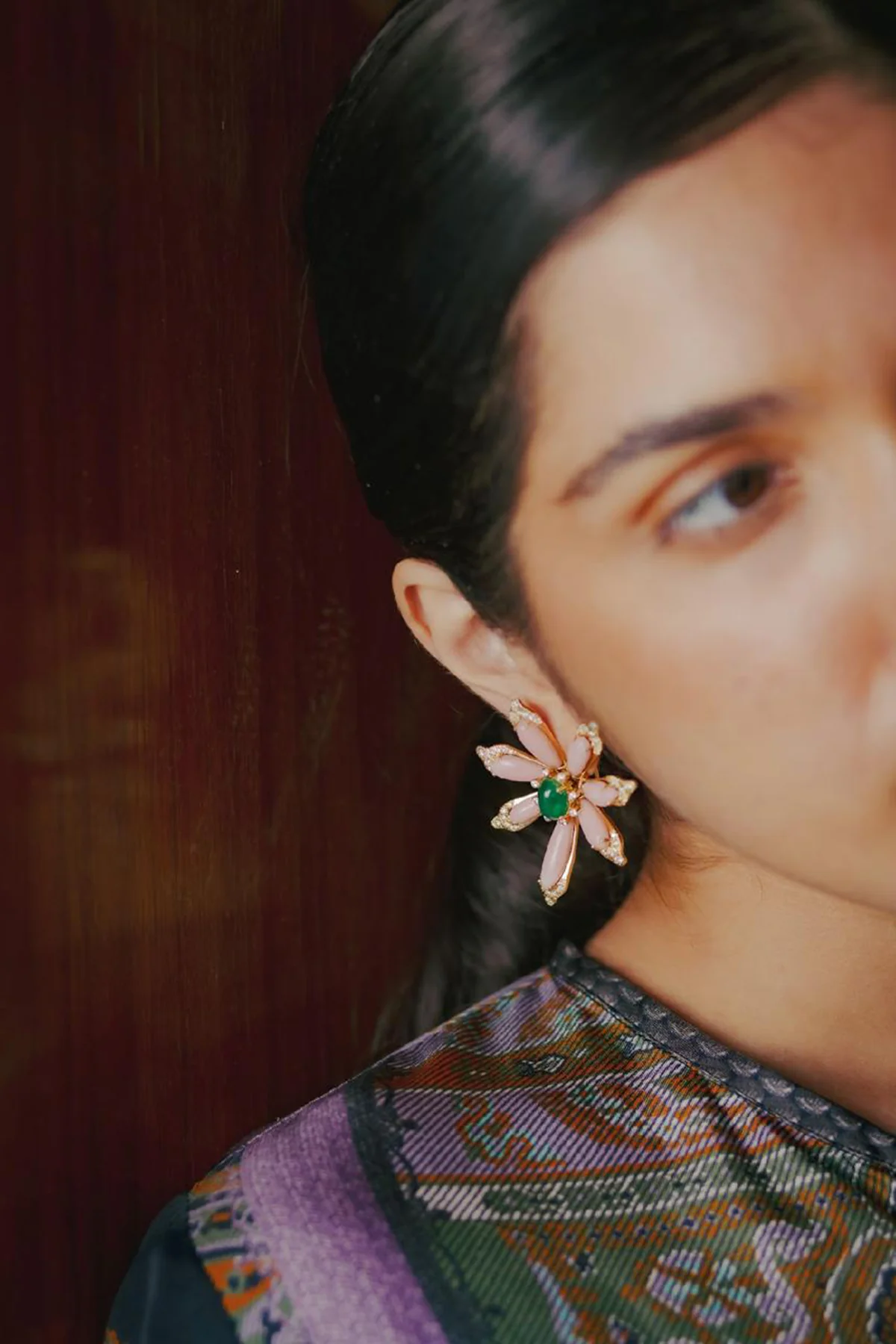 TALLIN | EMERALD & OPAL DIAMOND FLOWER EARRINGS - Image 2