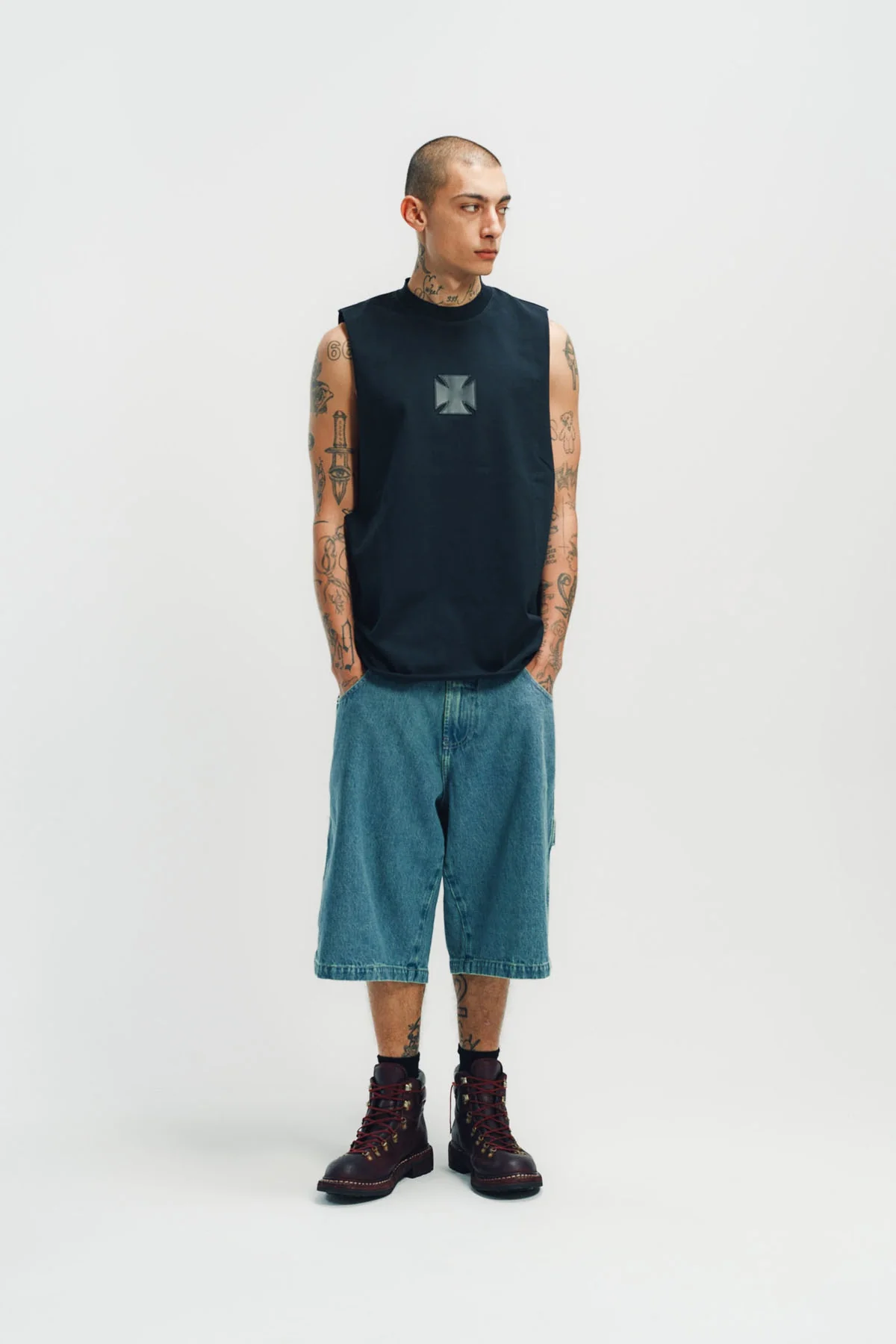 VETEMENTS | BIKER LEATHER CROSS MUCLE TEE