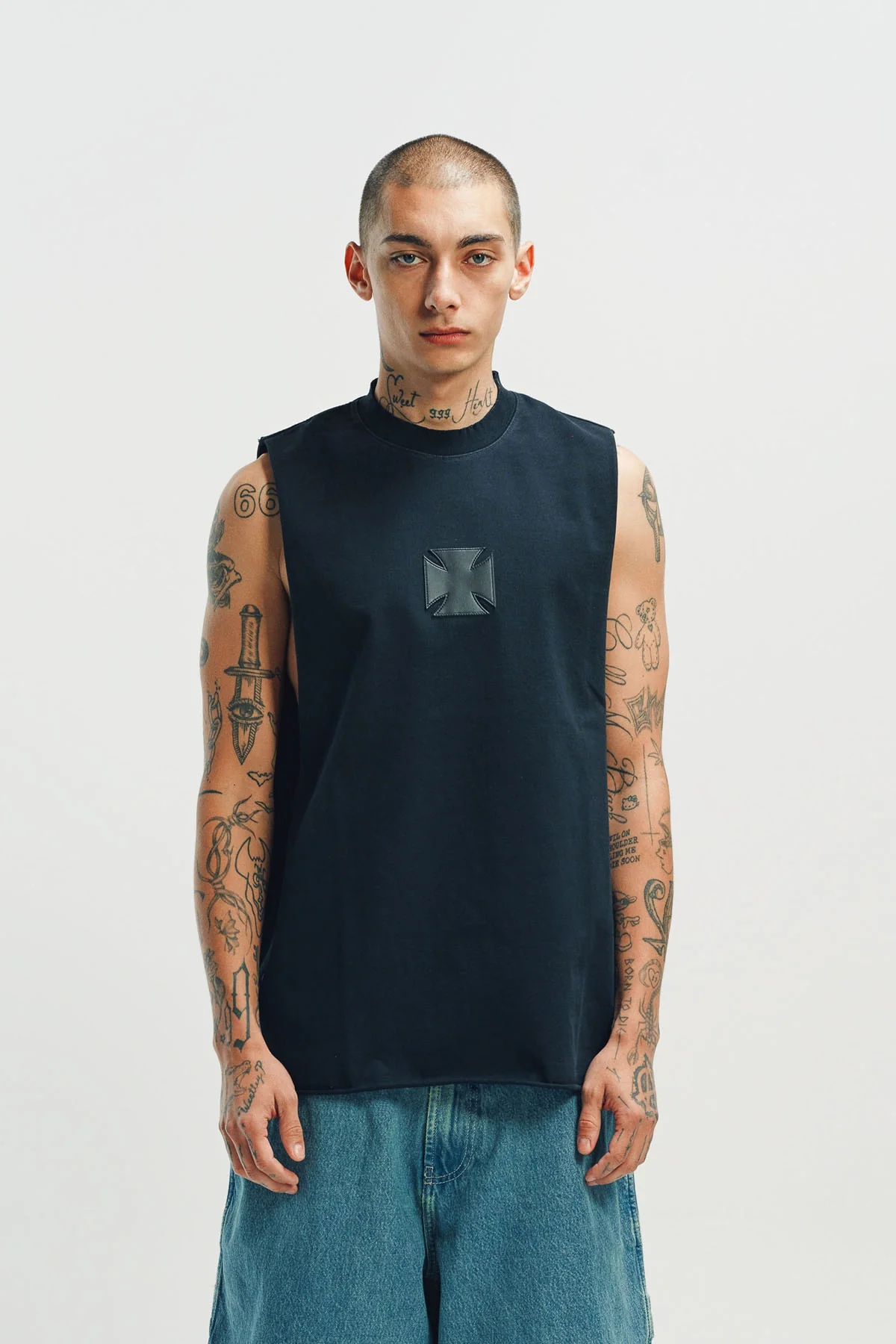 VETEMENTS | BIKER LEATHER CROSS MUCLE TEE - Image 2