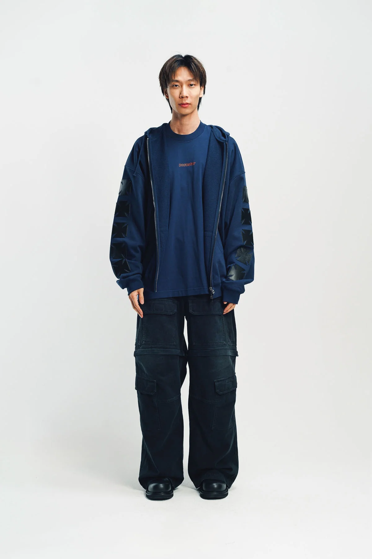 VETEMENTS | LEATHER BIKER CROSS ZIP-UP HOODIE