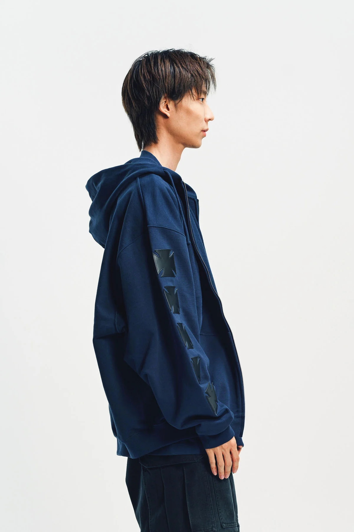 VETEMENTS | LEATHER BIKER CROSS ZIP-UP HOODIE - Image 2