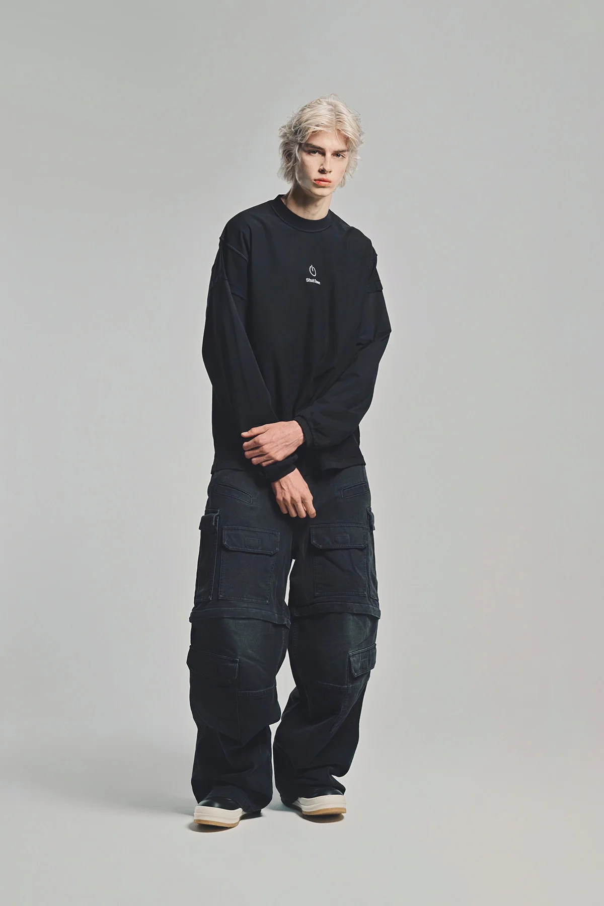 VETEMENTS | 'SHUT DOWN' EMBROIDERED REWORK LONG SLEEVE SHIRT